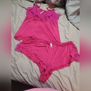 Pink Lace Trim Sleepwear Set